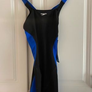 Speedo size 6/32 racing Tech suit, black and sapphire.